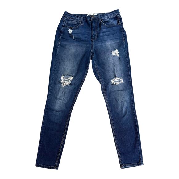 Mudd Skinny Jeans Junior Women Size 9 FLX Stretch Dark Wash Distress Denim Jean - Picture 1 of 10